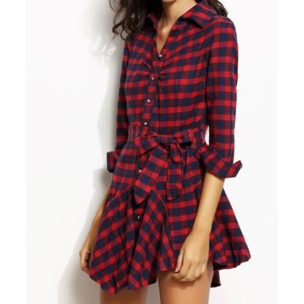 NWT Handkerchief Asymmetric Hem Flannel Plaid Cowgirl Prairie Grunge Harajuku S